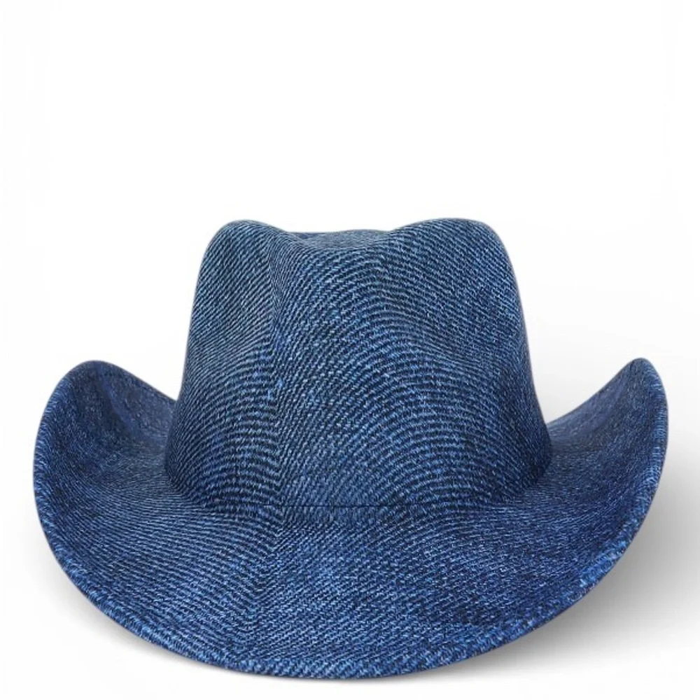 Blue Denim Patchwork Western Cowboy Fedora Hat